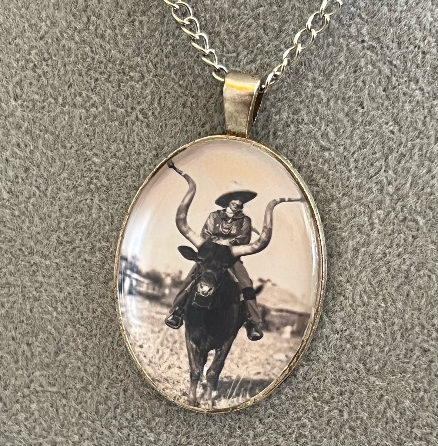 Vintage Cowgirl Stainless Steel Pendant Necklace