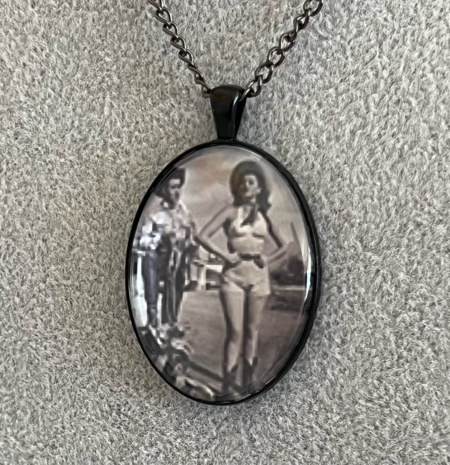 Vintage Cowgirl Pendant Necklace Black