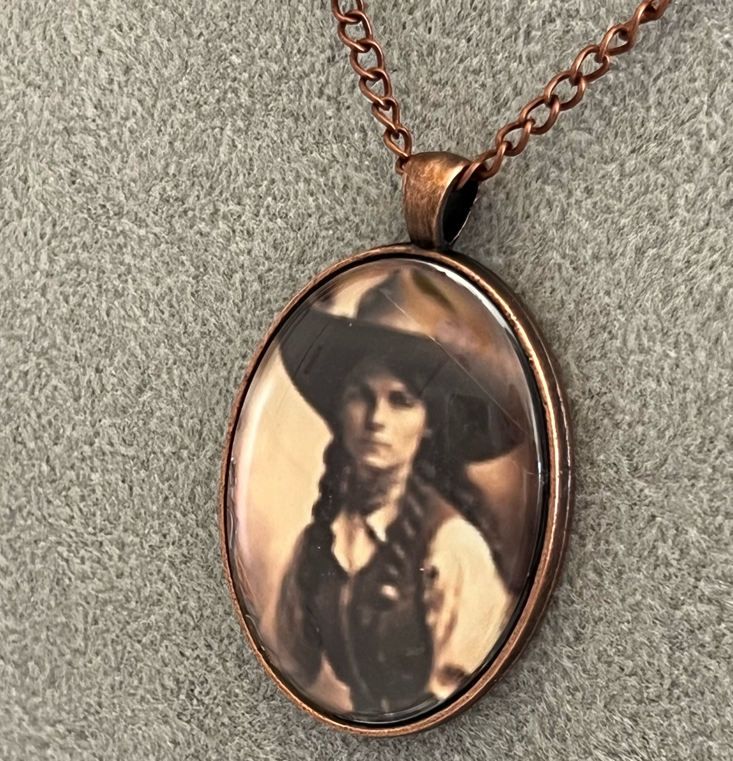 Vintage Cowgirl Pendant Necklace Copper