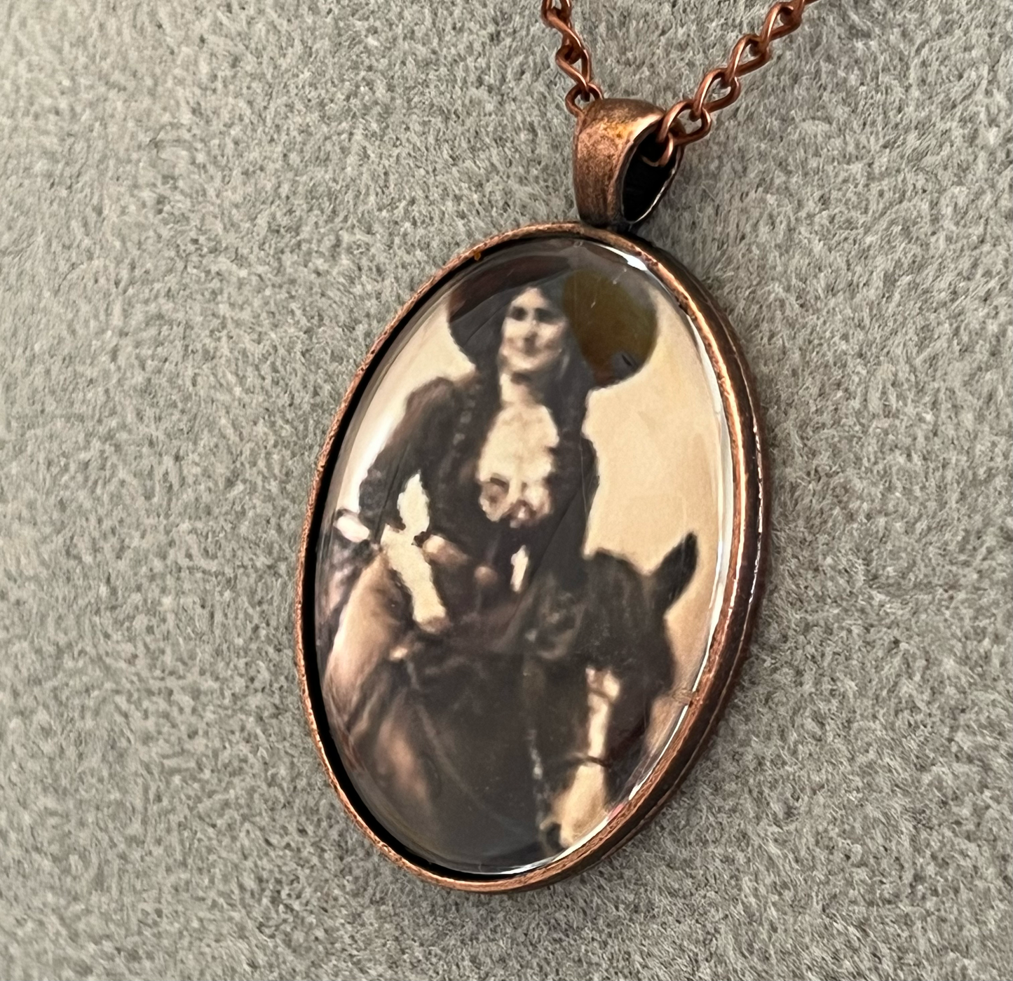 Vintage Cowgirl Pendant Necklace Copper