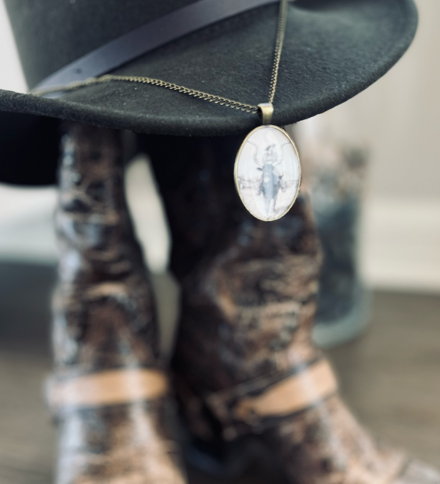 Vintage Cowgirl Pendant Necklace Bronze