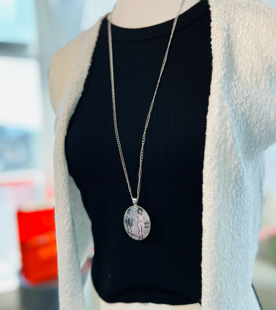 Vintage Cowgirl Pendant Necklace Silver