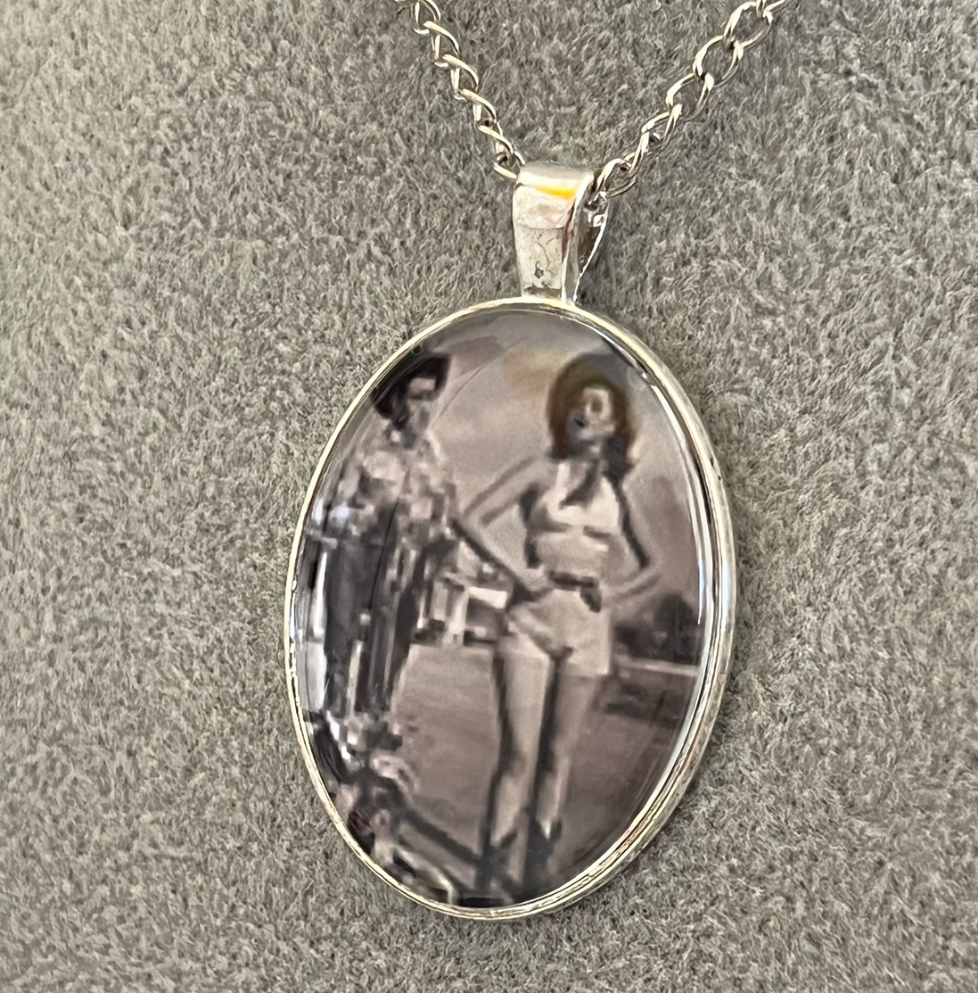 Vintage Cowgirl Pendant Necklace Silver