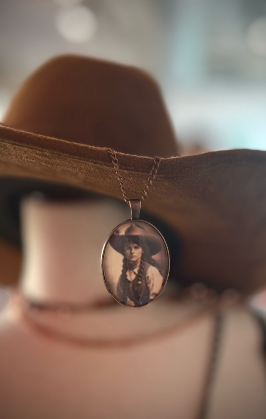 Vintage Cowgirl Pendant Necklace Copper