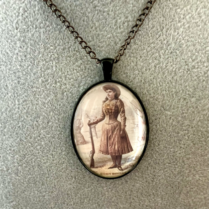 Vintage Cowgirl Pendant Necklace Black