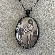 Vintage Cowgirl Pendant Necklace Black