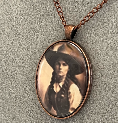 Vintage Cowgirl Pendant Necklace Copper