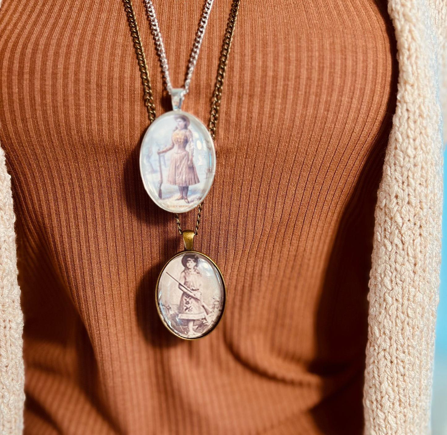 Vintage Cowgirl Pendant Necklace Silver