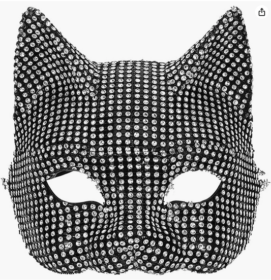 Black Rhinestone Cat Mask